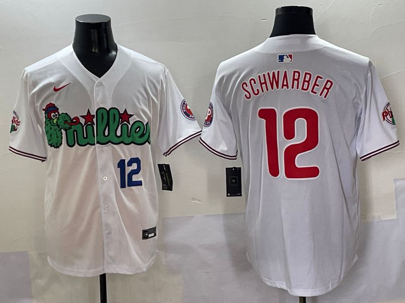 Men Philadelphia Phillies #12 Schwarber White three generations Joint Name Nike 2025 MLB Jersey style 4